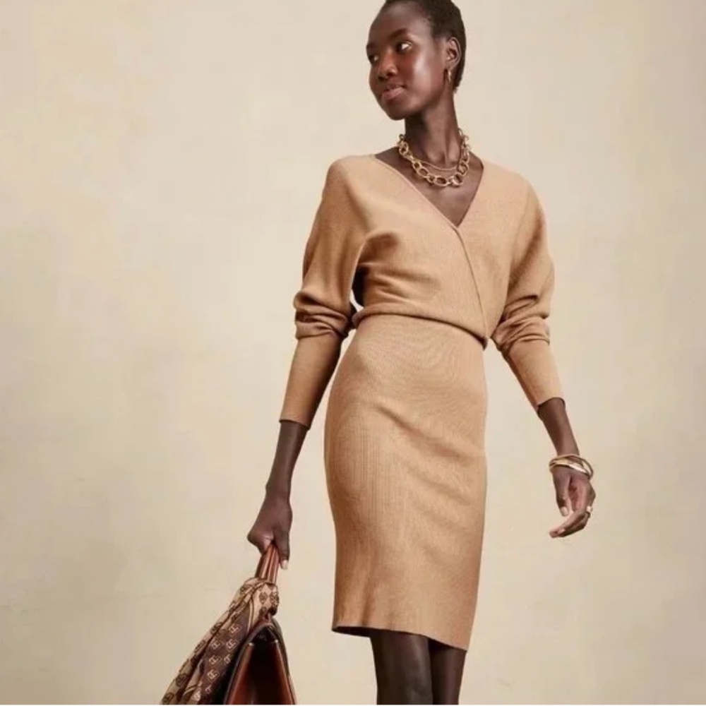 NWT Banana Republic Rina  Lenzing Ecovero Serene Sweater Dress Size Large Camel